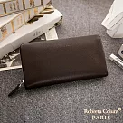 Roberta Colum ─ 經典品味鹿紋牛皮單拉鍊長夾(正規版)─共3色咖啡色