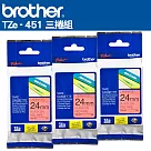 Brother TZe─451 護貝標籤帶 ( 24mm 紅底黑字 )─3入組