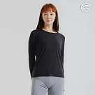 ADISI 女美麗諾混紡羊毛圓領彈性保暖衣AU2521003 (S─XL) (抗靜電 抗菌 抑菌 消臭 透氣 發熱衣 衛生衣) S 濃墨黑