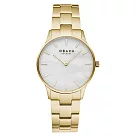 OBAKU 都會知性貝殼時尚腕錶─金X白