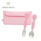 【MARCUS&MARCUS】輕巧兒童外出餐具3入組(收納袋+叉匙組)─限定粉