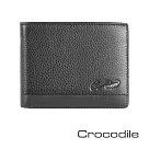 【Crocodile】鱷魚皮件 真皮皮夾 11卡 固定中翻子夾 2窗格 雙層鈔票 拉鍊零錢 男夾 短夾─0103─3352 黑色