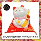 農曆新年春節◉開運超萌陶瓷招財貓─粉領結招財進寶款/撲滿存錢桶擺飾桌飾(含坐墊)