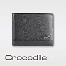 【Crocodile】鱷魚皮件 真皮皮夾 7卡 1窗格 雙層鈔票 拉鍊零錢 男夾 短夾─0103─3357 黑色