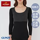【日本GUNZE】集中保暖發熱衣 女仕圓領八分袖(MH9446─BLK) L 黑