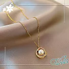 【伊飾童話】珍珠花苞*水鑽韓風鈦鋼短項鍊 金