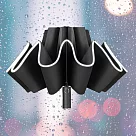 【巴芙洛】晴雨兩用自動反向傘/安全反光條雨傘/反向折疊雨傘_ 商務黑 (普通款)