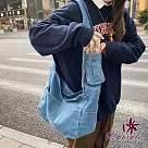 【iSPurple】多格寬背帶*牛仔中性斜垮肩背包 淺藍