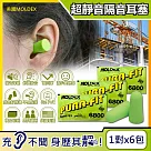 (6包超值組)美國MOLDEX─Pura─Fit超靜音PU慢回彈子彈型隔音耳塞─型號6800綠色1對/包(NRR33dB降噪規格，助眠器)