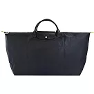 LONGCHAMP LE PLIAGE GREEN系列刺繡短把再生尼龍摺疊旅行袋(特大) 黑