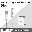 【REAICE】 PD20W 快速充電頭+USB─A &Type─C耐用編織充電線 銀色