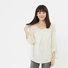 好我_Sharon前領褶長袖棉麻上衣 亞麻