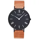 OBAKU 羅馬時刻紳士皮革時尚腕錶─棕X黑