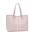 TORY BURCH 雙TLOGO條紋托特包─米白粉邊