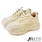 【Pretty】女 休閒鞋 老爹鞋 異材質 厚底 綁帶 韓國製 US5 卡其