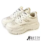 【Pretty】女 休閒鞋 老爹鞋 異材質 厚底 綁帶 韓國製 US2 米色