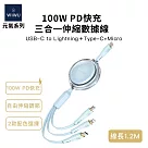 【WiWU】元氣系列 100W PD快充三合一伸縮數據線YQ─05 藍