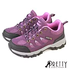 【Pretty】女 登山鞋 運動鞋 休閒鞋 戶外 機能 綁帶 防潑水 反光 EU38 紫色