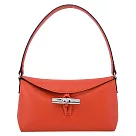 LONGCHAMP LE ROSEAU系列金屬竹節牛皮半月形單肩包(小) 紅椒