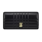BURBERRY Lola TB金字LOGO格紋絎縫羊皮翻蓋長夾 黑色