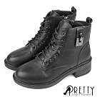 【Pretty】女 短靴 馬丁靴 綁帶靴 機車靴 拉鍊 短筒 顯瘦 中粗跟 JP23 黑色