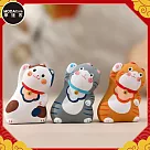 【摩達客】祈願招福─體操伸展招財貓迷你陶瓷開運擺飾三入組合