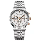 JULIUS 聚利時 飆風戰士鋼帶三眼男士腕錶 JAH─100(42X49mm) 銀色X玫瑰金