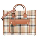 BURBERRY Freya經典格紋皮革中型托特包 石楠木棕色