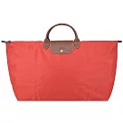 LONGCHAMP LE PLIAGE系列短把再生尼龍摺疊水餃旅行袋(特大) 番茄紅