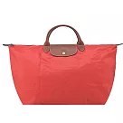 LONGCHAMP LE PLIAGE系列短把再生尼龍摺疊水餃旅行袋(大) 番茄紅