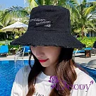 【Decoy】日韓百搭 刺繡防曬遮陽短鬚漁夫帽/ 黑色