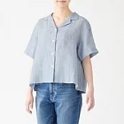 [MUJI無印良品]女有機亞麻水洗直紋短袖開襟襯衫XS~S煙燻藍