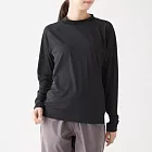 [MUJI無印良品]女吸汗速乾聚酯纖維短領長袖T恤M黑色