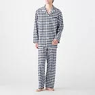 [MUJI無印良品]男有機棉無側縫法蘭絨家居睡衣M深藍格紋