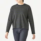 [MUJI無印良品]女有機棉節紗柔滑長袖T恤L卡其綠橫紋