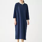 [MUJI無印良品]女有機棉粗織天竺立領七分袖洋裝M~L深藍