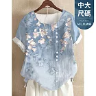 【慢。生活】文藝復古印花設計感棉質上衣 03876 FREE 藍色