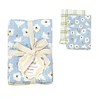 【日本Habituel】居家萬用擦拭 純棉布巾2入組 ‧ 格紋+花鳥(藍)