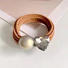 【JENG】百搭時尚珍珠桃心鋯石無縫皮筋髮圈(63010) _奶茶色