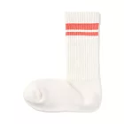 【MUJI 無印良品】女棉混足口柔軟粗織直角襪23-25cm 粉橘橫紋