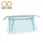 【日本正版授權】MITTE 透明分隔 三角 收納袋 化妝包/收納包/透明筆袋/鉛筆盒/筆袋 sun-star - 藍色款