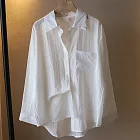 【MsMore】 柳絲條長袖防曬空調口袋中長襯衫+條紋小可愛背心2件式套裝# 121885 FREE 白色