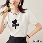 【MsMore】 小香風蝴蝶結針織衫短袖設計感白色減齡短版上衣# 121915 FREE 白色