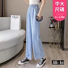 【Jilli~ko】中大尺碼天絲薄款高腰拖地闊腿牛仔褲 J11833  FREE 藍色
