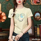 【MsMore】 愛心刺繡短袖T恤圓領新中式國風設計感修身短版上衣# 122150 M 黃色