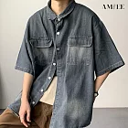 【AMIEE】日系工裝風百搭牛仔襯衫(男裝/KDTY-A041) M 黑灰