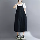 【ACheter】 日韓復古寬鬆連身裙A版減齡顯瘦純色背吊帶長洋裝# 122457 FREE 黑色