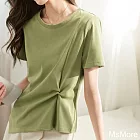 【MsMore】 清新腰部抽褶分割裝飾款T恤圓領短袖時尚百搭休閒短版上衣# 122476 M 綠色
