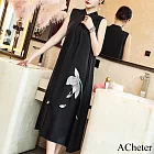 【ACheter】 無袖旗袍式連身裙手繪高雅國風文藝復古禪意中式長背心洋裝# 122510 M 黑色