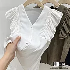 【Jilli~ko】法式荷葉邊V領飛飛袖雪紡襯衫女 J11862  FREE 白色